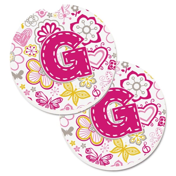Carolines Treasures Letter G Flowers and Butterflies Pink Set of 2 Cup Holder Car Coaster CJ2005-GCARC - main